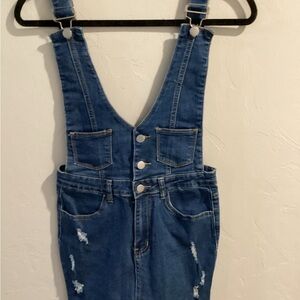 SHEIN Distressed Blue Denim Overalls